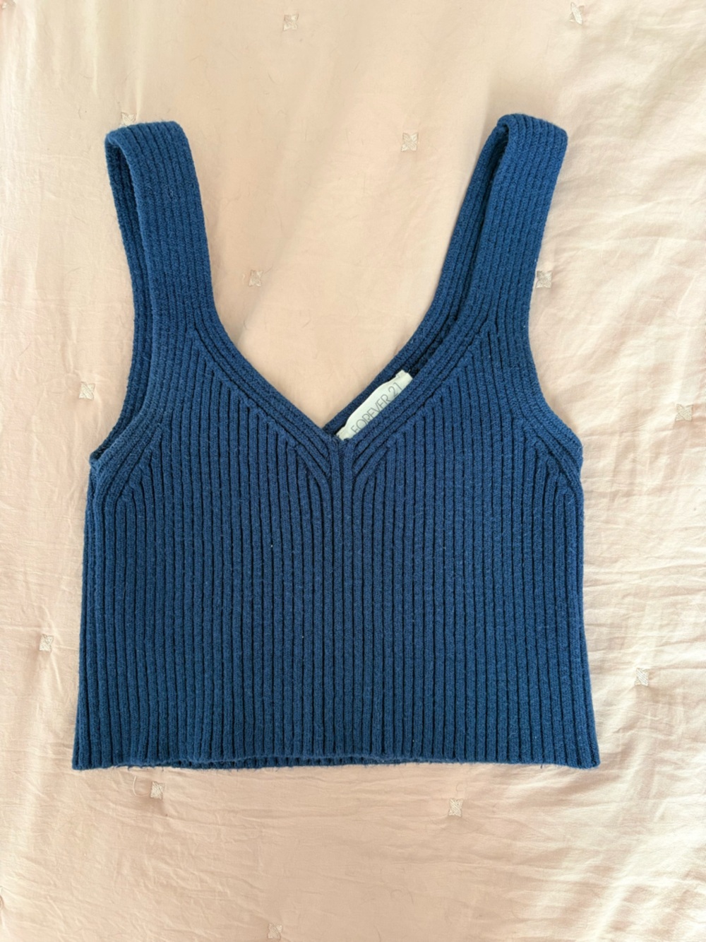 Forever 21 Ribbed V-Neck Blue Tank Top